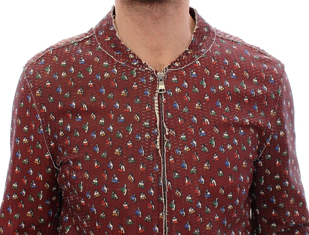 Dolce & Gabbana Bordeaux Leather Boxer Print Jacket Men's Coat