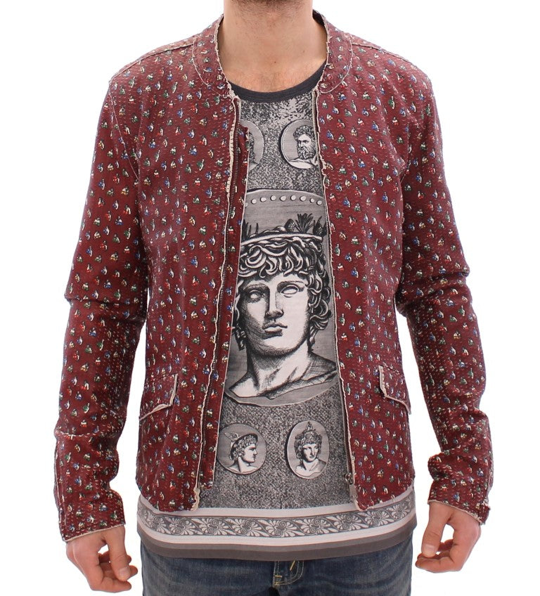 Dolce & Gabbana Bordeaux Leather Boxer Print Jacket Men's Coat