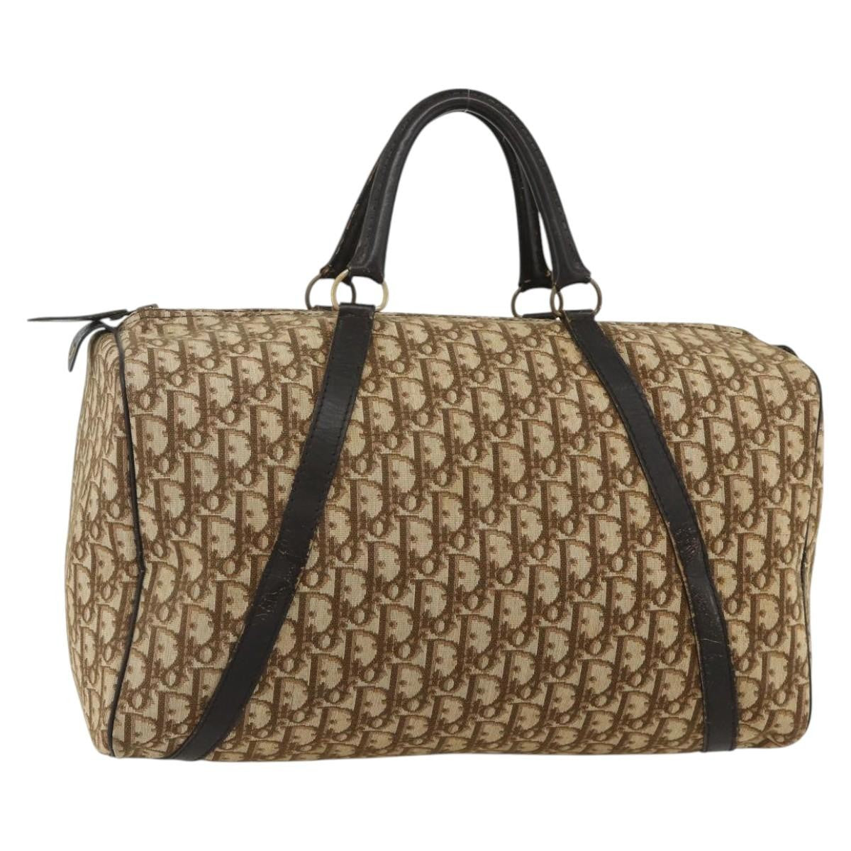 Christian Dior Vintage Trotter Boston Diorissimo Canvas Beige Canvas Handbag (Pre-Owned)