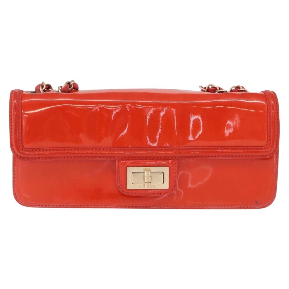 Chanel Mademoiselle Lock Flap Quilted Lambskin Orange Patent_Leather Shoulder Bag Bag (Pre-Owned)