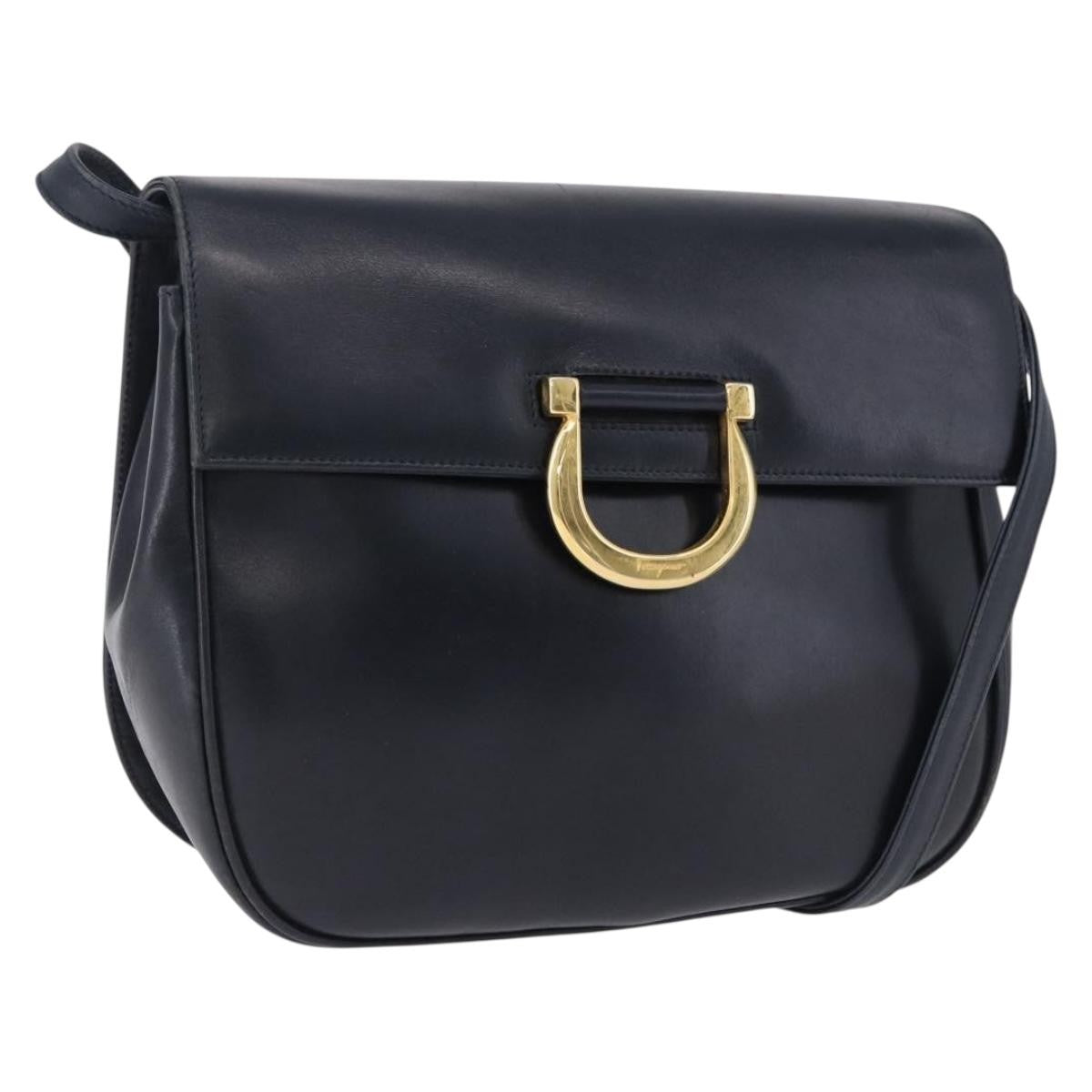 Salvatore Ferragamo Gancini Leather Navy Leather Shoulder Bag Bag (Pre-Owned)