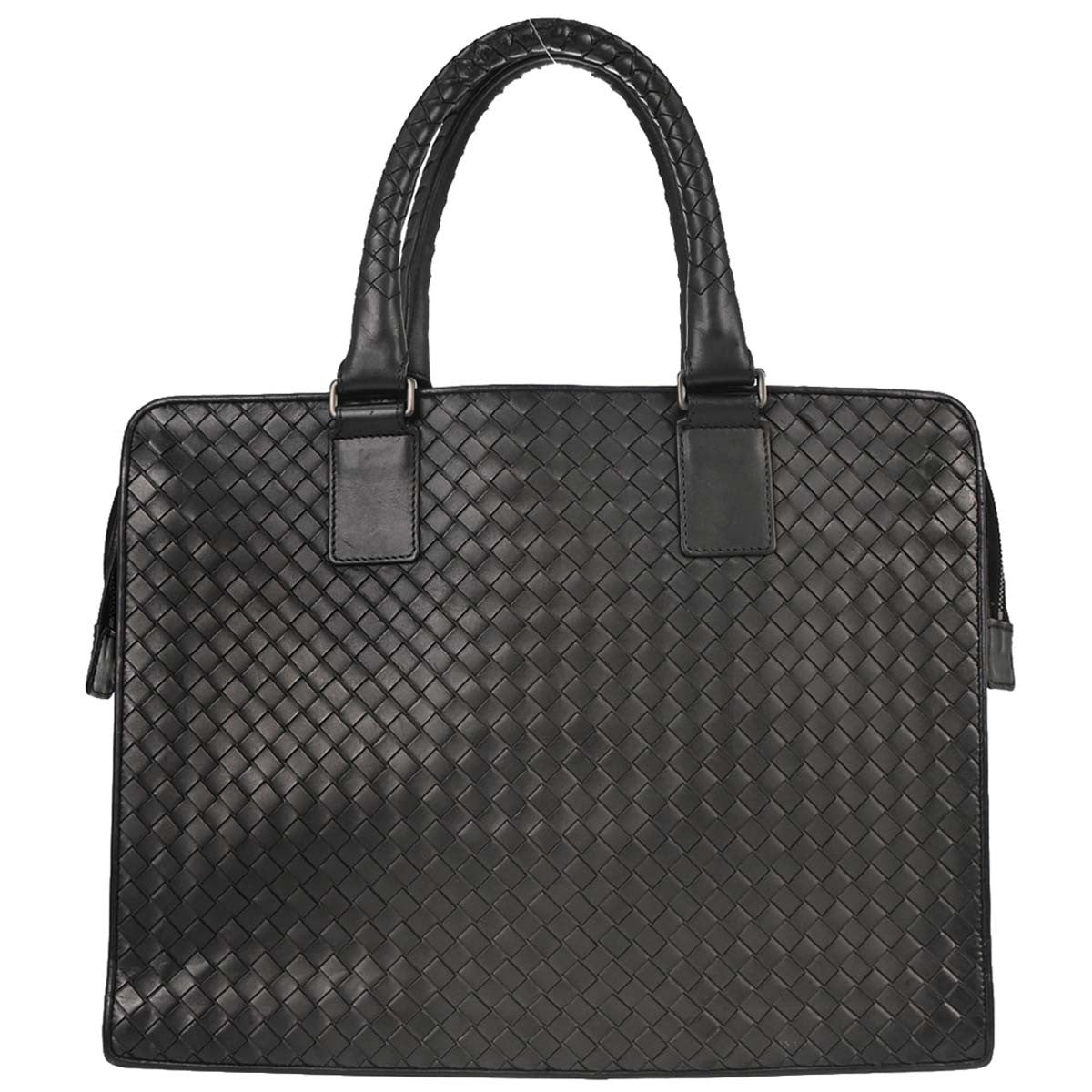 Bottega Veneta Top Zip Intrecciato Nappa Black Leather Briefcase Bag (Pre-Owned)