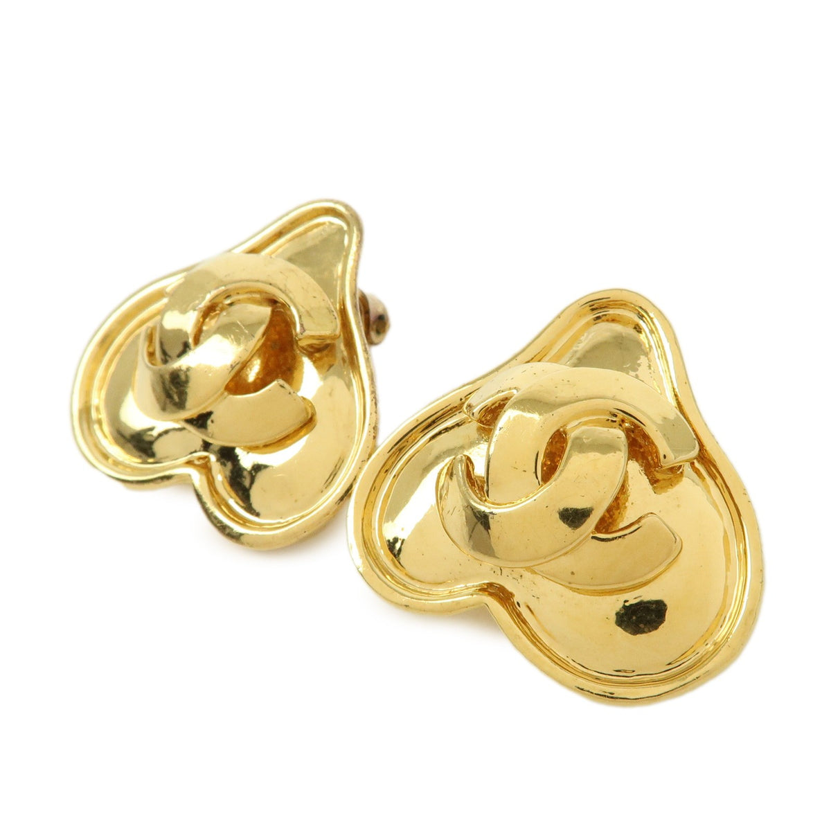 Chanel Vintage Cc Heart Clip-On Metal Gold Gold_Plated Earrings Jewelry (Pre-Owned)