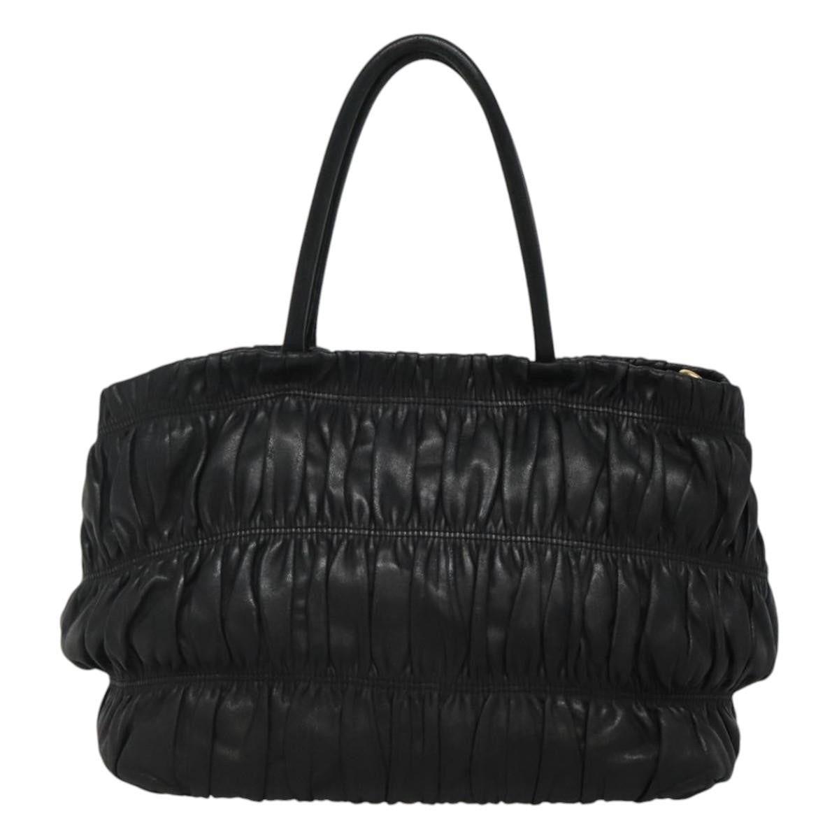 Prada Nappa Gaufre Bow Leather Black Leather Tote Bag Bag (Pre-Owned)