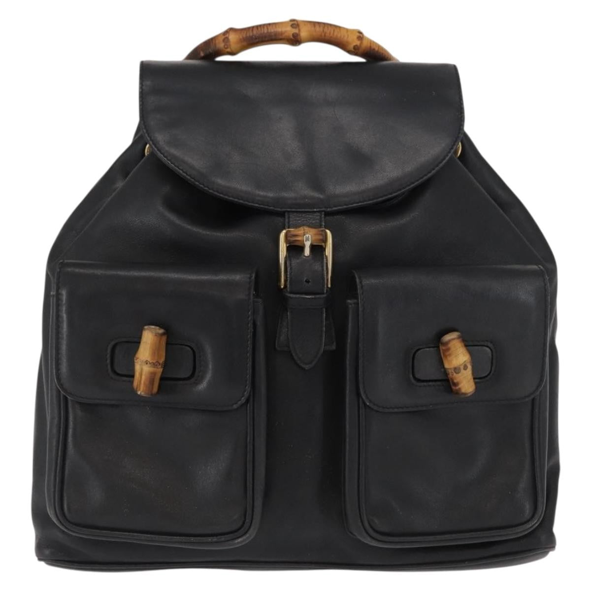 Gucci Vintage Bamboo Leather Black Leather Backpack Bag (Pre-Owned)