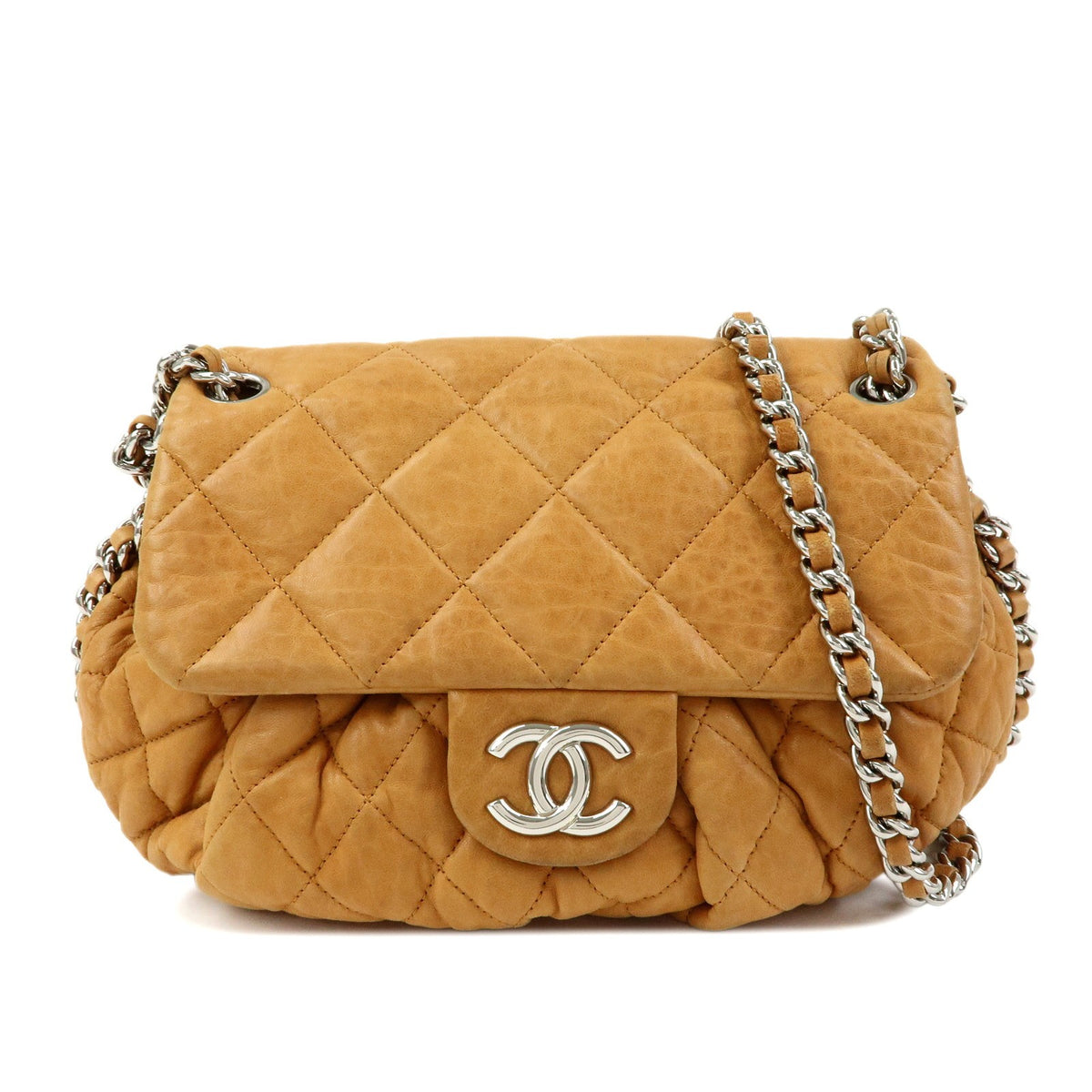 Chanel Chain Around Flap Quilted Leather Brown Leather Handbag (Pre-Owned)