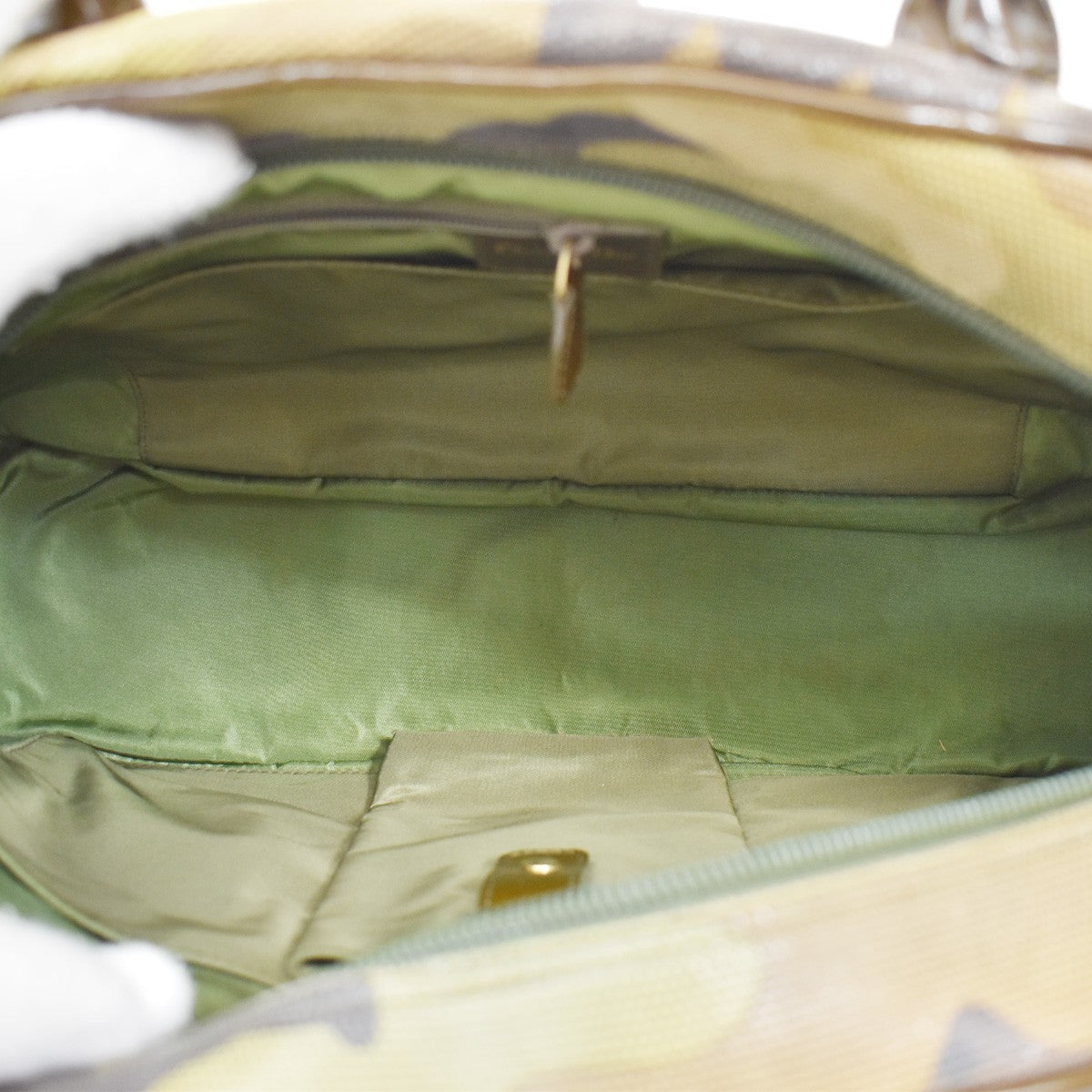 Christian Dior Vintage Saddle Bowler Camouflage Printed Pixelated Leather Khaki Canvas Handbag (Pre-Owned)
