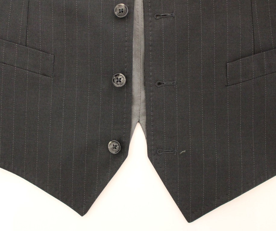 Dolce & Gabbana Gray Striped Formal Dress Gilet Men's Vest