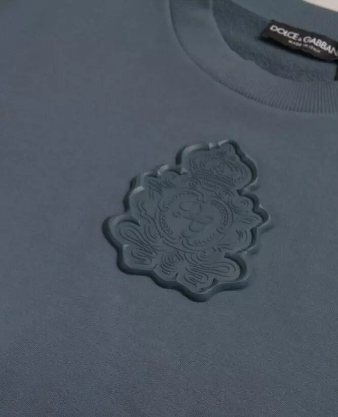 Dolce & Gabbana Blue Cotton Logo Patch Crew Neck Men Pullover Men's Sweater