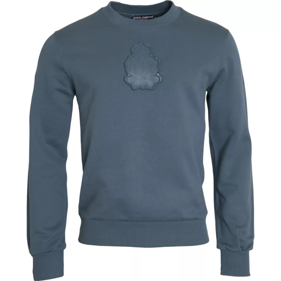 Dolce & Gabbana Blue Cotton Logo Patch Crew Neck Men Pullover Men's Sweater