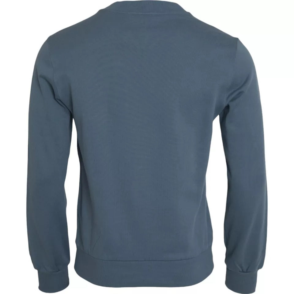 Dolce & Gabbana Blue Cotton Logo Patch Crew Neck Men Pullover Men's Sweater