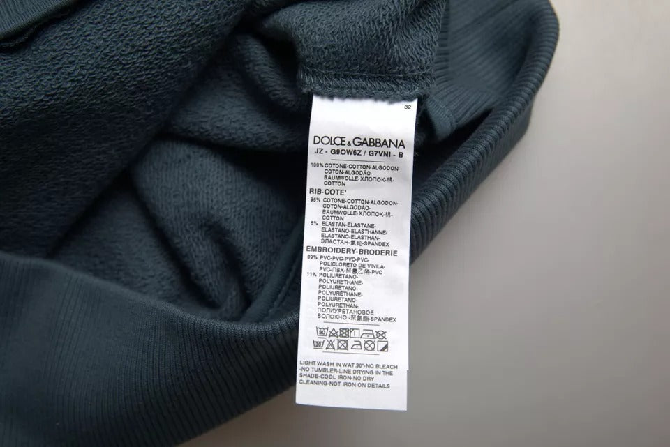 Dolce & Gabbana Blue Cotton Logo Patch Crew Neck Men Pullover Men's Sweater
