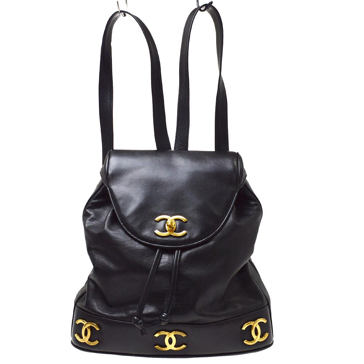 Chanel Cc Backpack Lambskin Black Leather Backpack Bag (Pre-Owned)