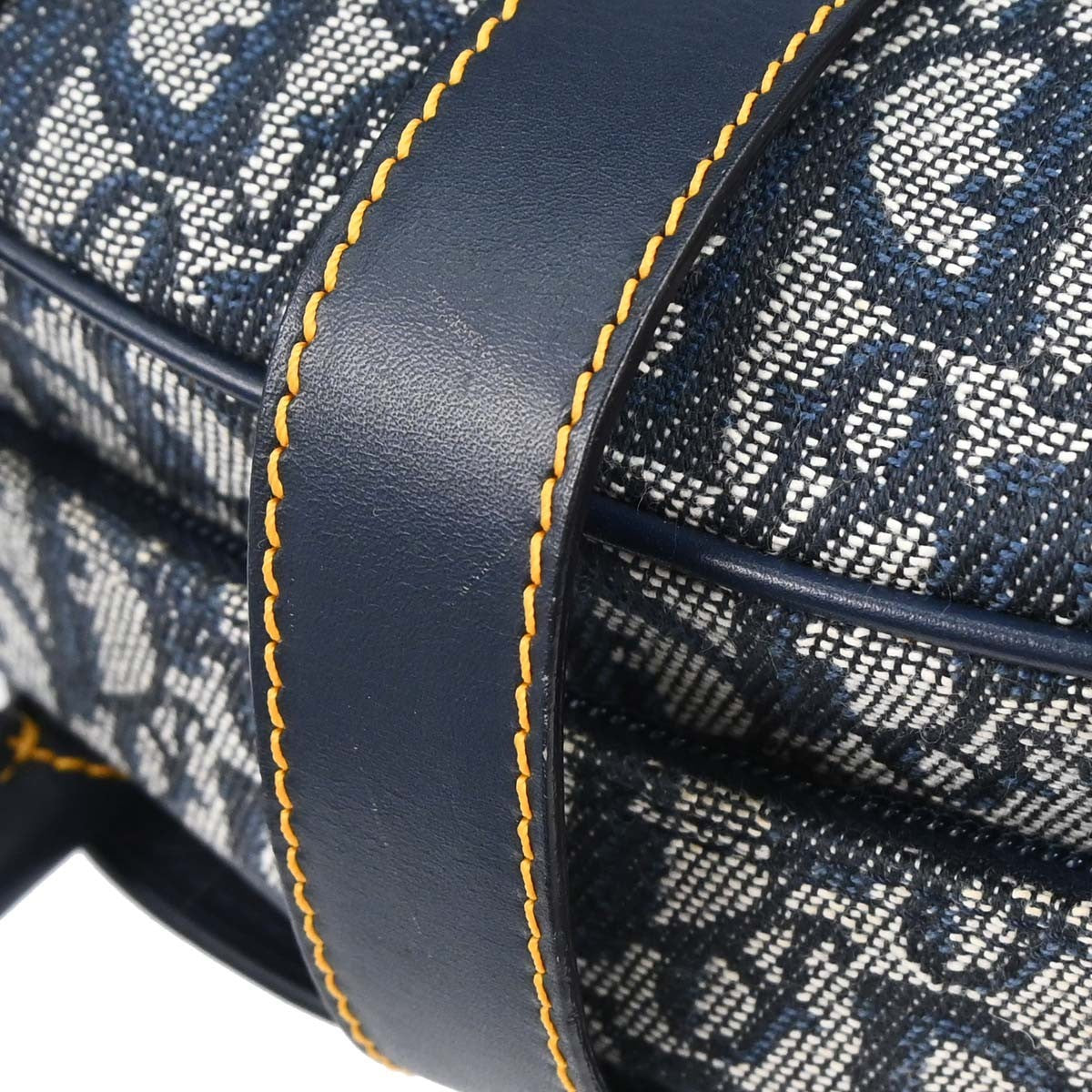 Christian Dior Vintage Saddle Bowler Diorissimo Canvas Navy Canvas Handbag (Pre-Owned)