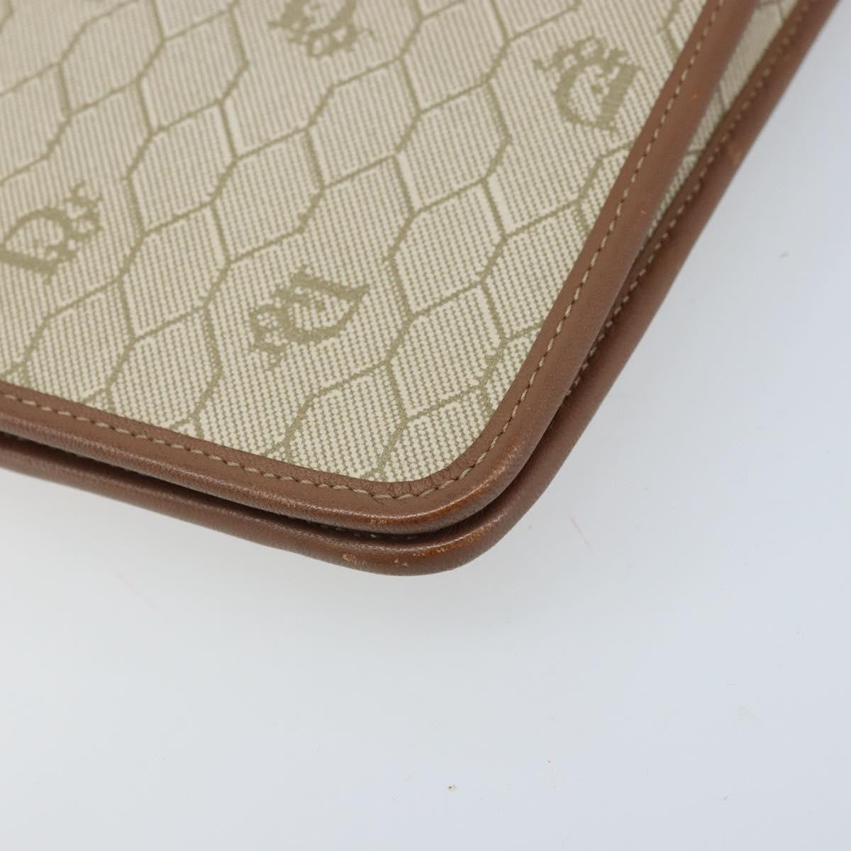 Christian Dior Vintage Honeycomb Chain Canvas Beige Canvas Shoulder Bag Bag (Pre-Owned)
