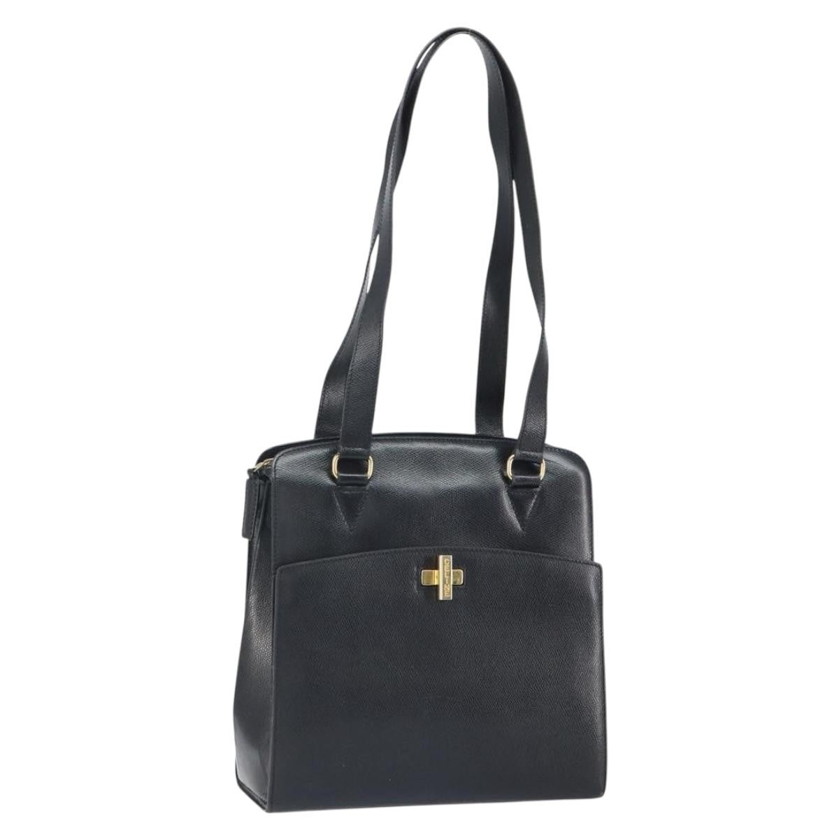 Celine Vintage Turn Lock Shoulder Leather Black Leather Handbag (Pre-Owned)