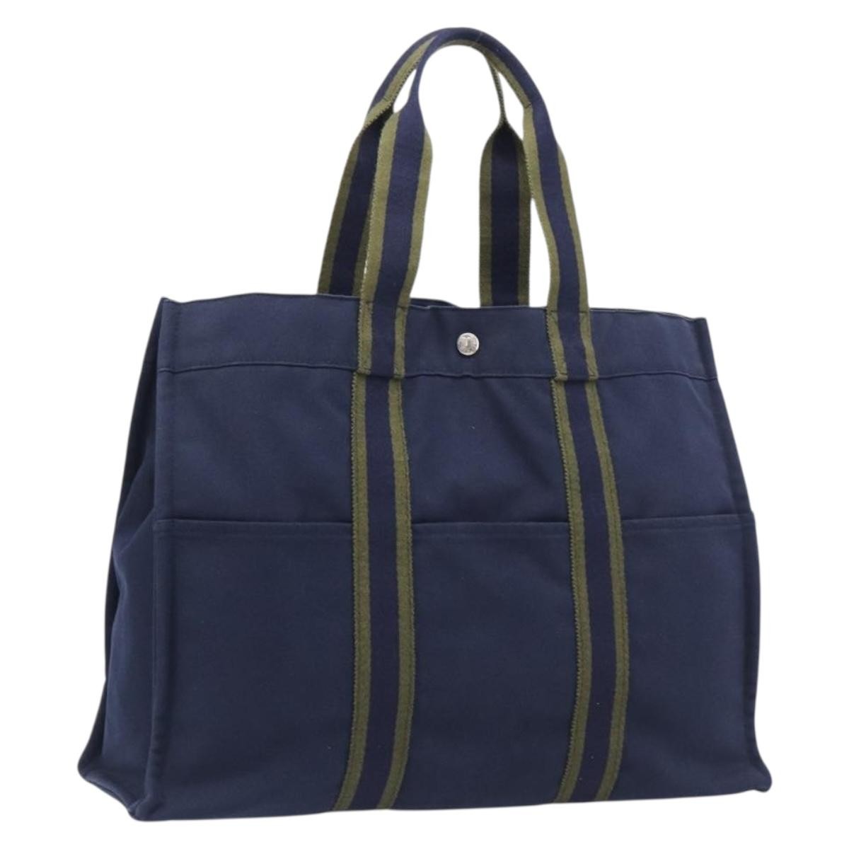 Hermes Fourre Tout Toile Navy Canvas Tote Bag Bag (Pre-Owned)