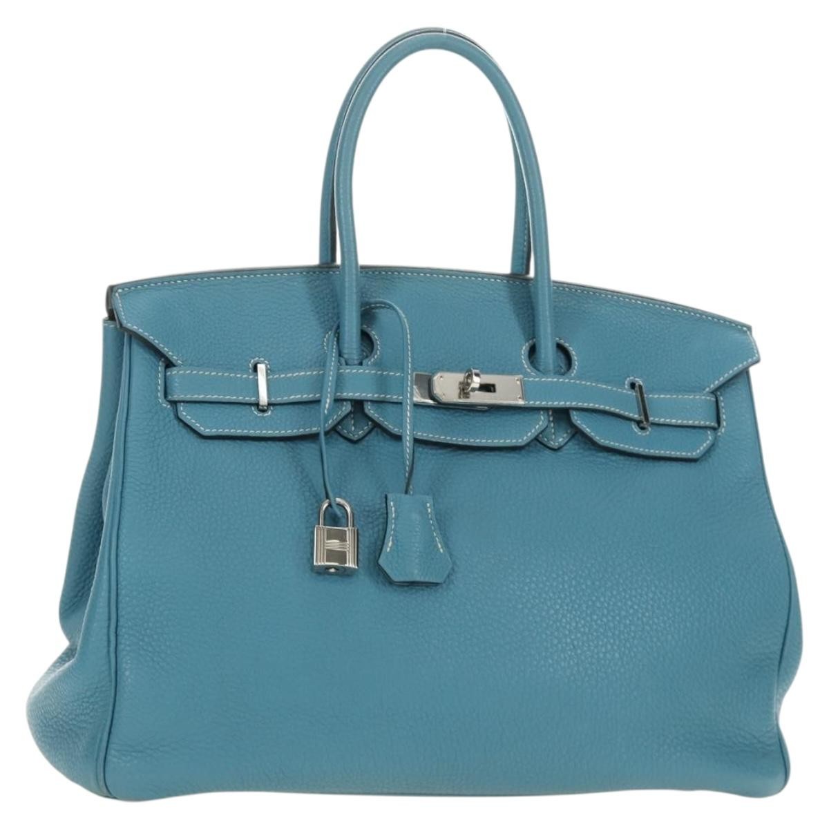 Hermes Birkin Blue Clemence With Palladium Hardware Blue Leather Handbag (Pre-Owned)