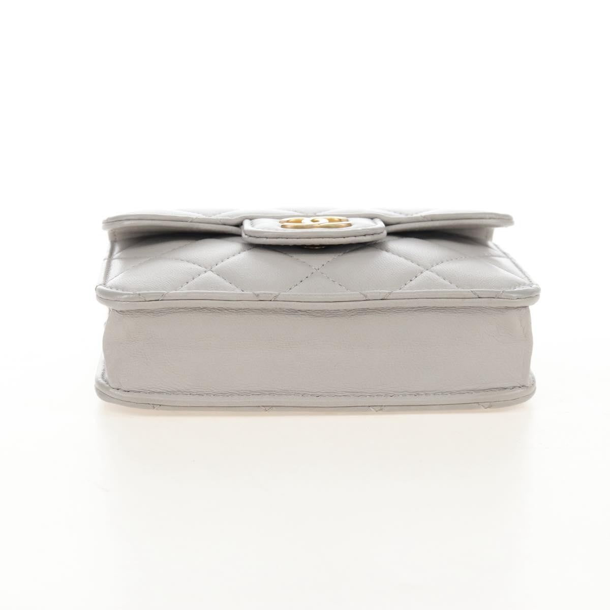 Chanel Top Handle Flap Coin Purse With Chain Quilted Lambskin Gray Leather Crossbody Bag Bag (Pre-Owned)
