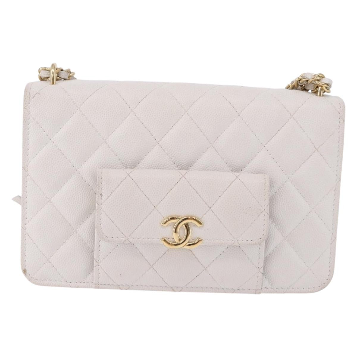 Chanel Pocket Twins Wallet On Chain Quilted Caviar White Leather Shoulder Bag Bag (Pre-Owned)