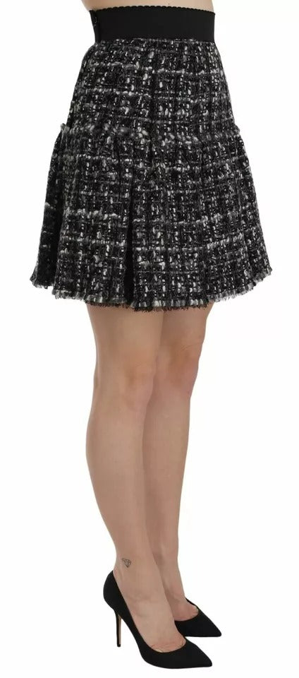 Dolce & Gabbana Black Check Flounce Detailed Wool Mini Women's Skirt
