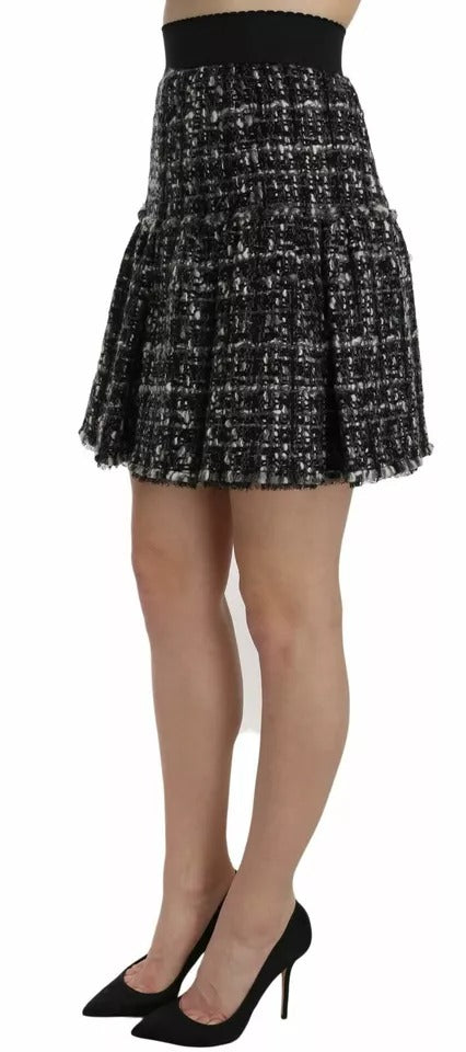 Dolce & Gabbana Black Check Flounce Detailed Wool Mini Women's Skirt