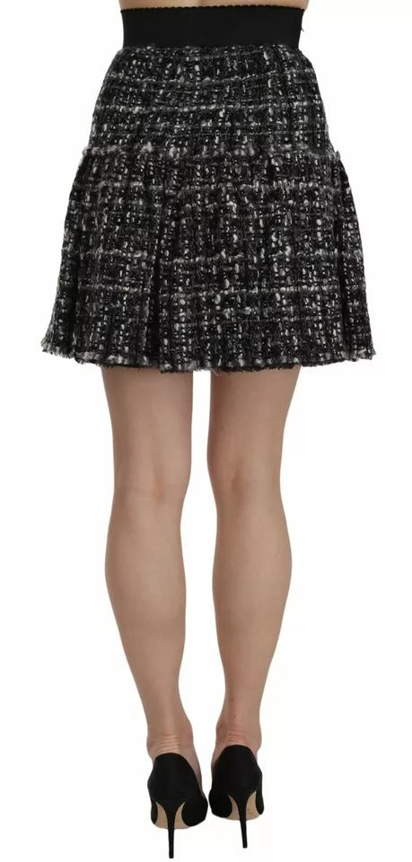 Dolce & Gabbana Black Check Flounce Detailed Wool Mini Women's Skirt