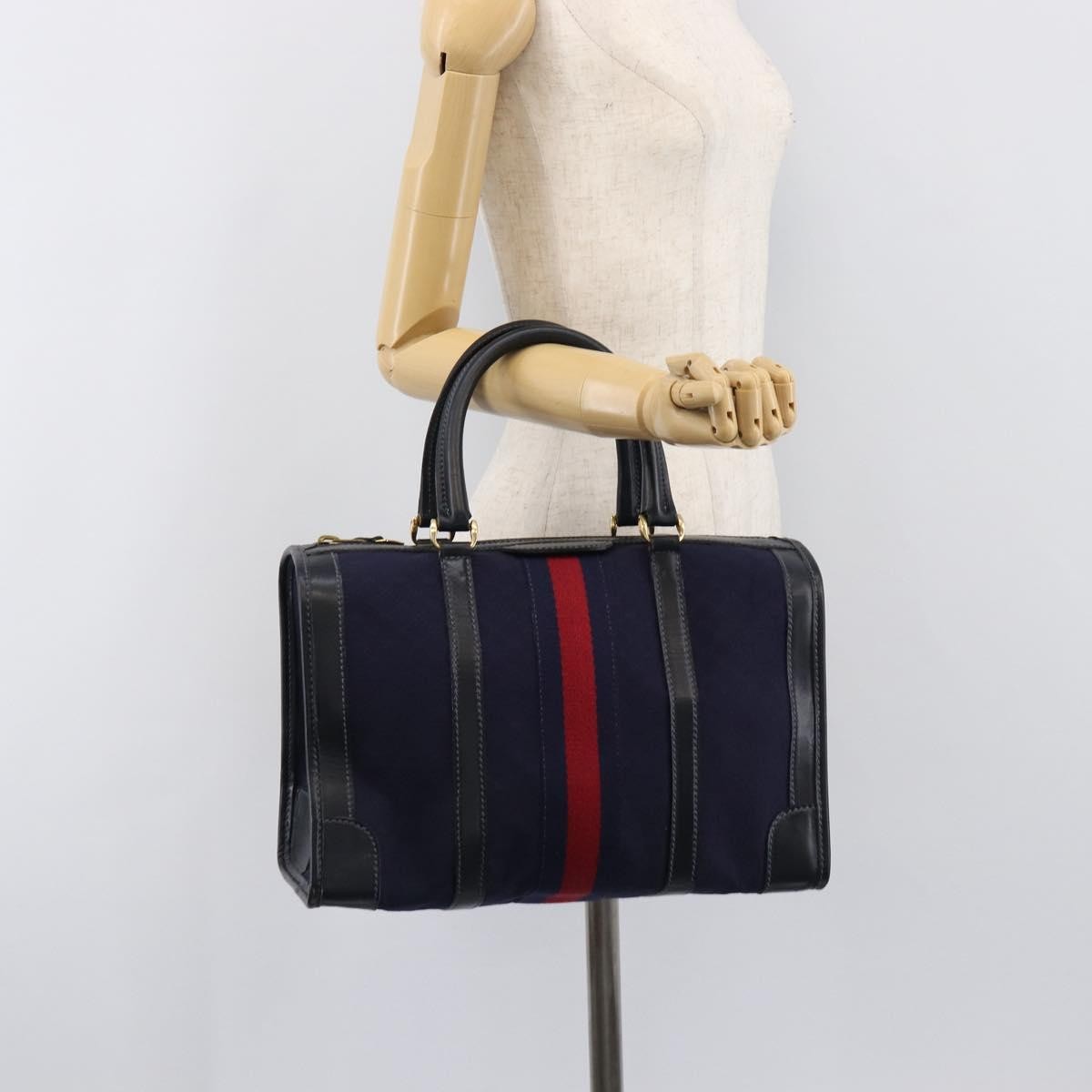Gucci Vintage Web Boston Gg Canvas Navy Canvas Handbag (Pre-Owned)