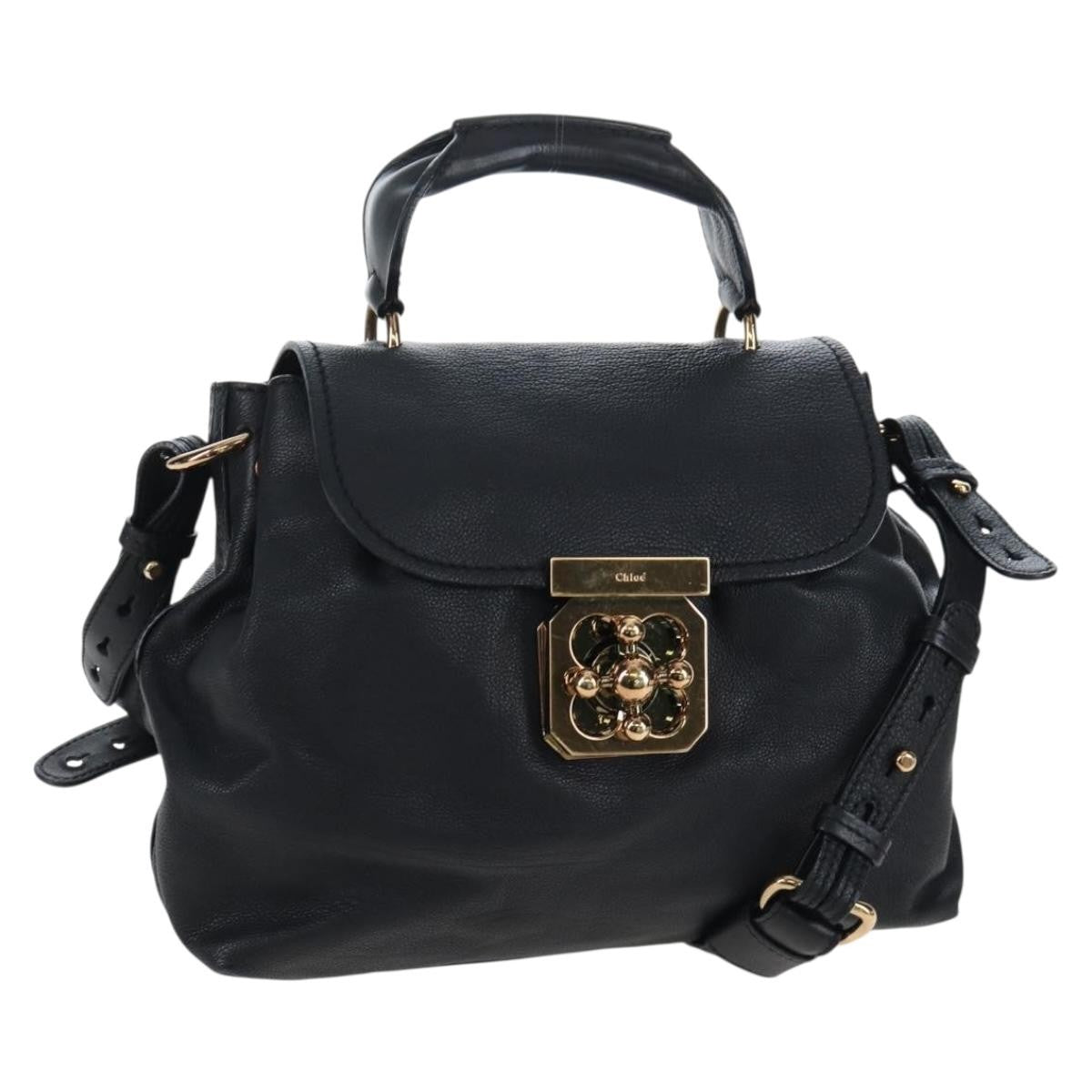 Chloe Elsie Convertible Satchel Leather Black Leather Handbag (Pre-Owned)