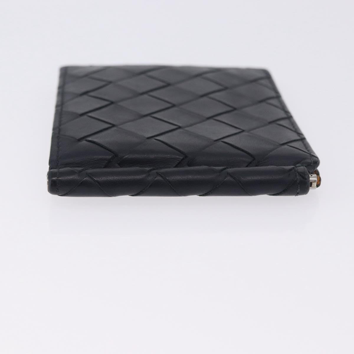 Bottega Veneta Bifold Card Holder Intercciato Leather Navy Leather Card Holders Accessory (Pre-Owned)