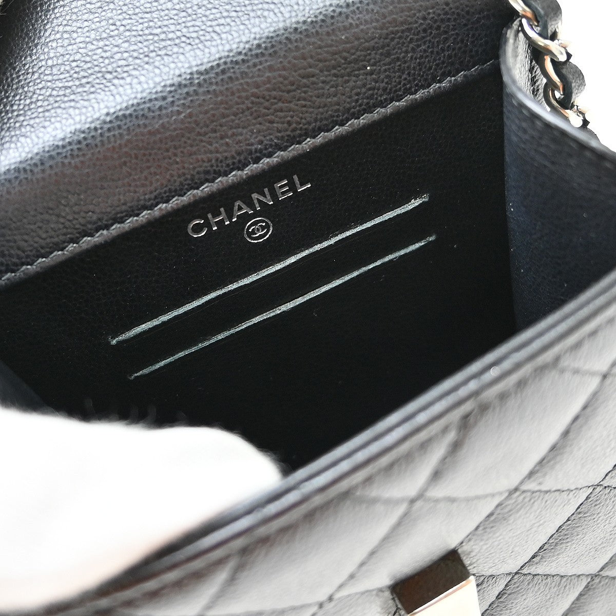 Chanel Cc Flap Phone Holder Quilted Caviar Black Leather Shoulder Bag Bag (Pre-Owned)