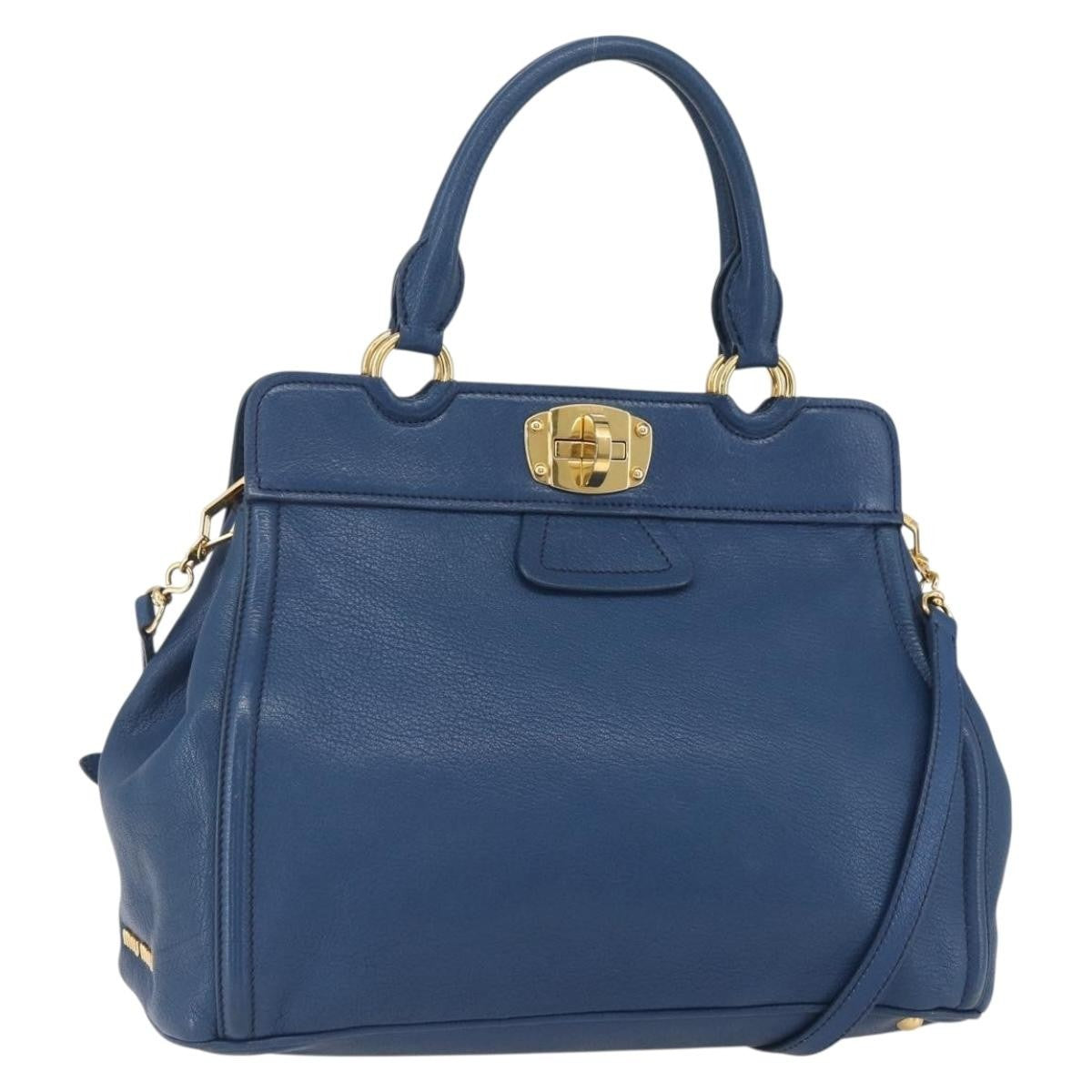 Miu Miu Vintage Leather Blue Leather Tote Bag Bag (Pre-Owned)