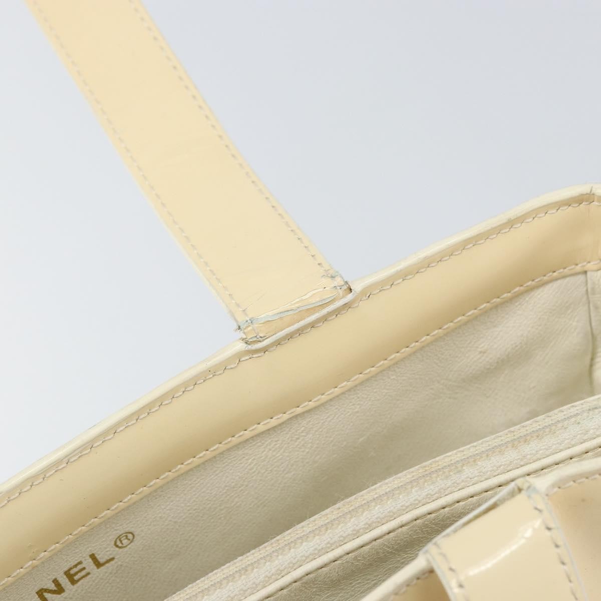 Chanel Vintage Embossed Logo Shoulder Patent Beige Patent_Leather Tote Bag Bag (Pre-Owned)