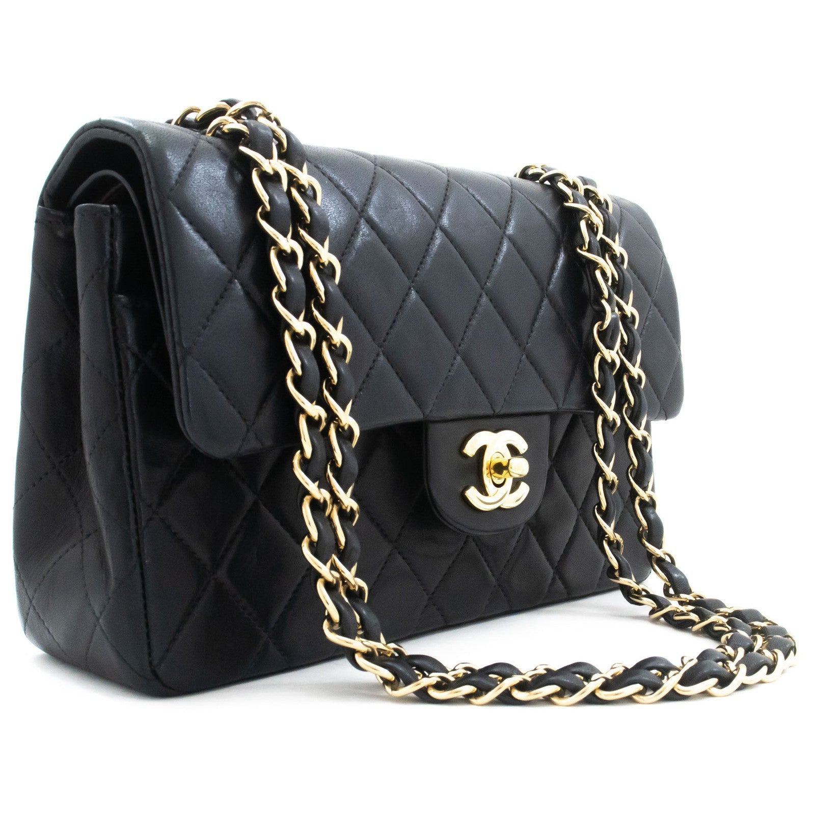 Chanel Classic Flap Lambskin Black Leather Crossbody Bag Bag (Pre-Owned)