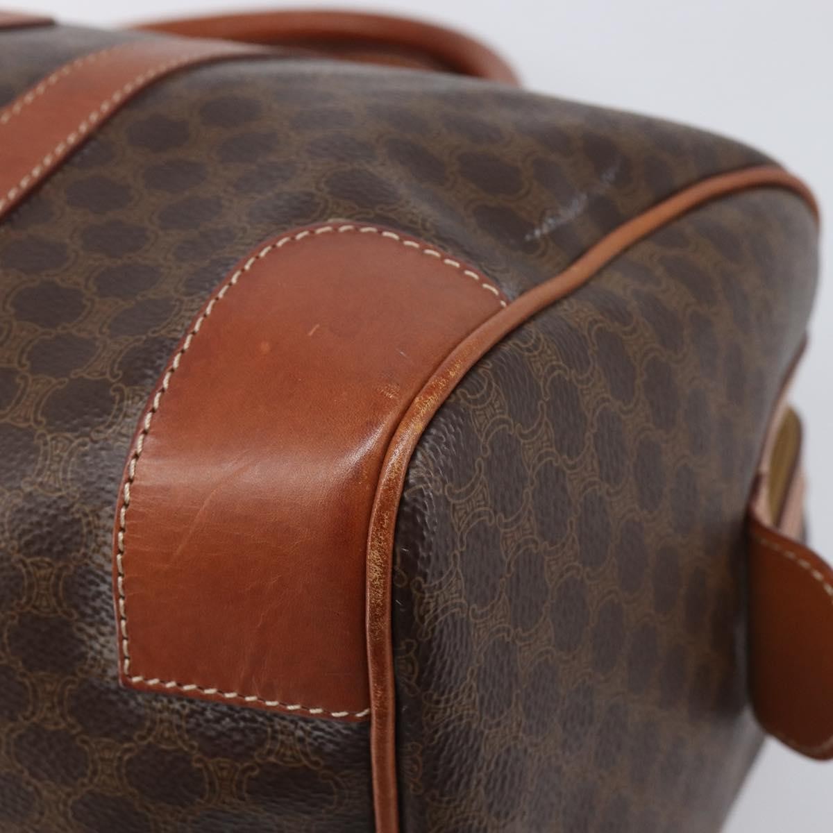 Celine Vintage Duffle Macadam Coated Canvas Brown Pvc Handbag (Pre-Owned)