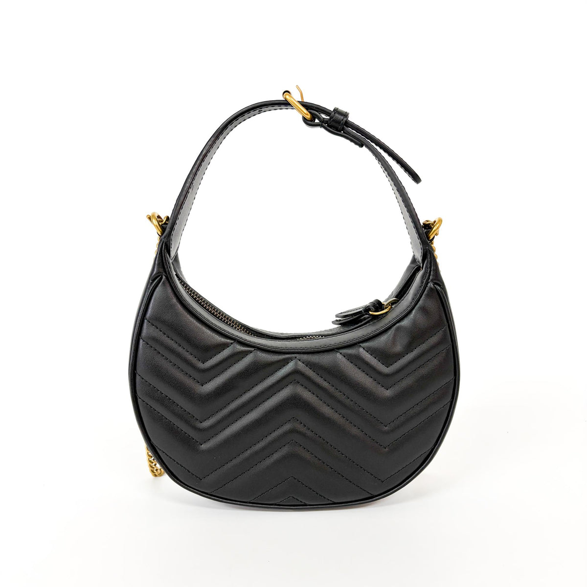 Gucci Gg Marmont Half Moon Hobo Matelasse Leather Black Leather Shoulder Bag Bag (Pre-Owned)