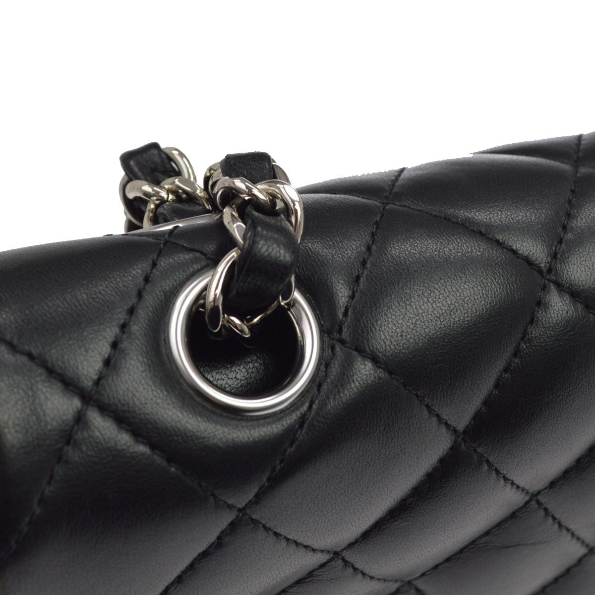 Chanel Classic Timeless Double Flap Quilted Lambskin Black Leather Handbag (Pre-Owned)