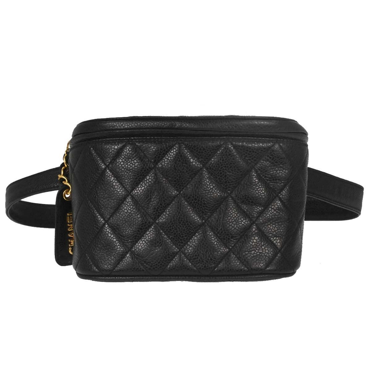 Chanel Vintage Zip Belt Quilted Caviar Black Leather Shoulder Bag Bag (Pre-Owned)