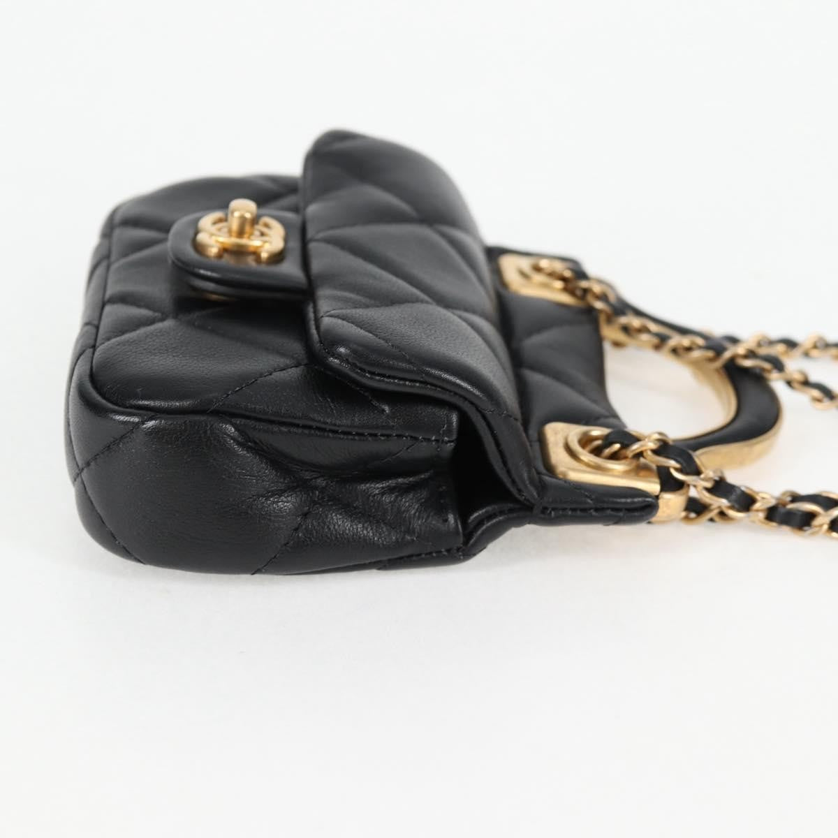Chanel Lady Handle Flap Card Holder On Chain Quilted Calfskin Black Leather Bag (Pre-Owned)