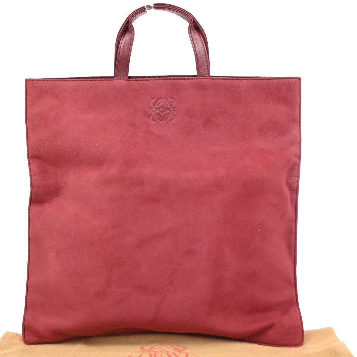 Loewe Anagram Tote Suede Red Suede Tote Bag Bag (Pre-Owned)