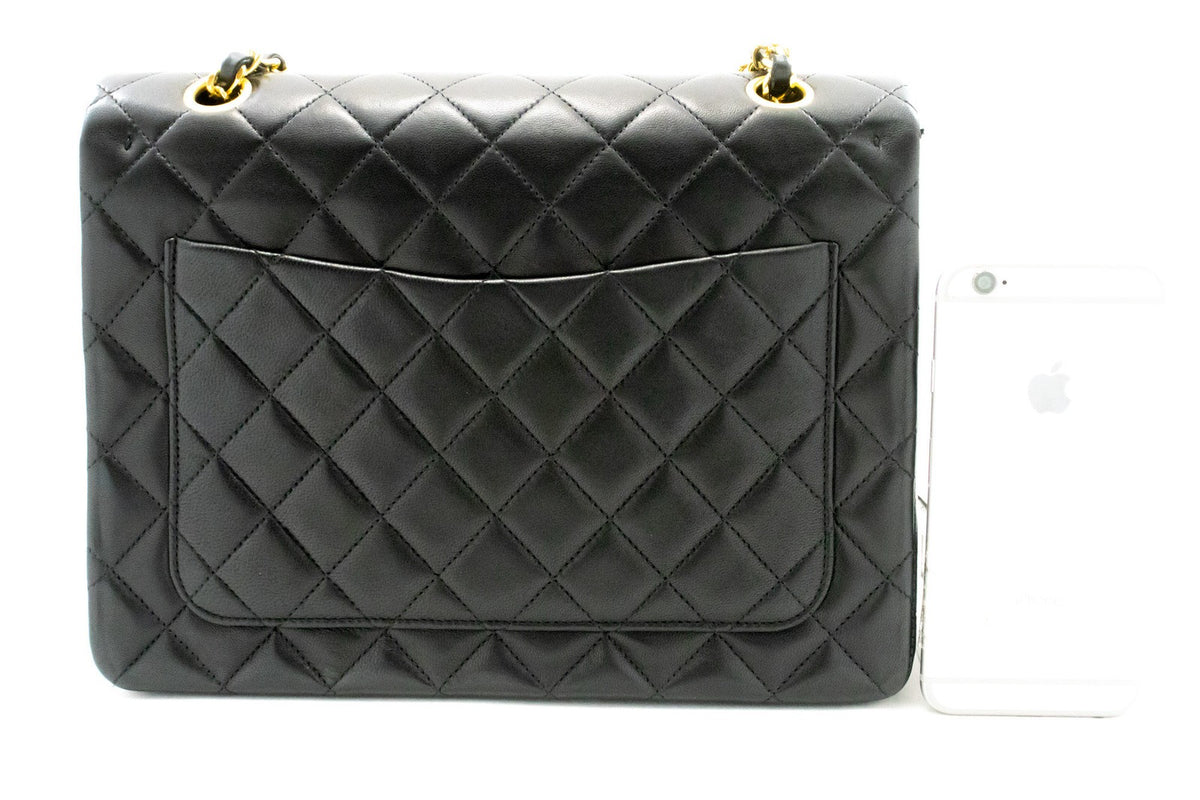 Chanel Vintage Square Classic Double Flap Quilted Leather Black Leather Handbag (Pre-Owned)