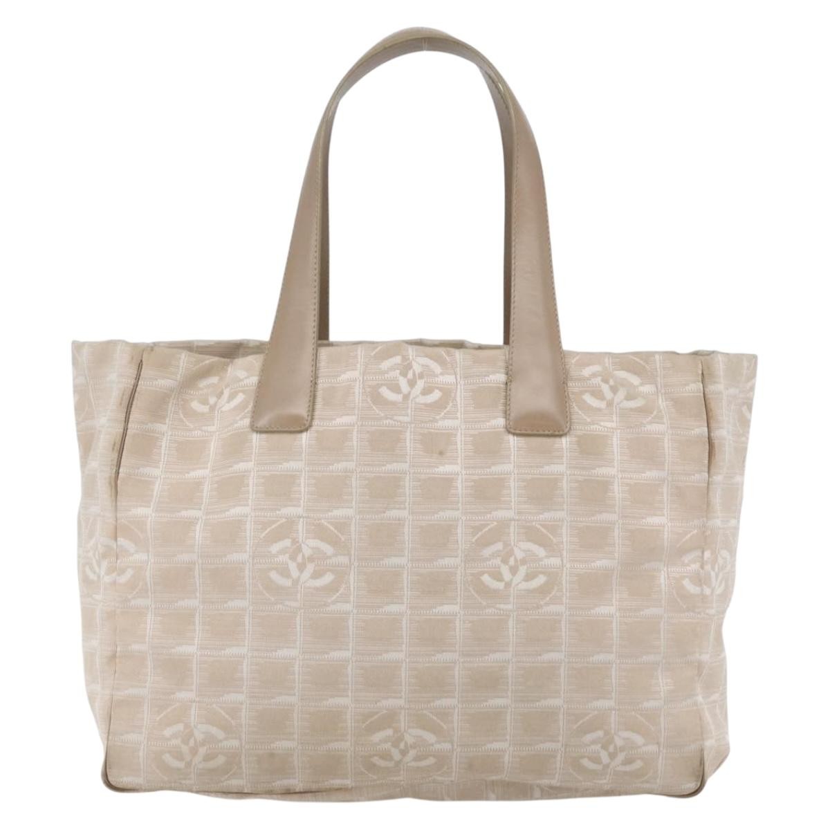 Chanel Travel Line Tote Nylon Beige Nylon Bag (Pre-Owned)