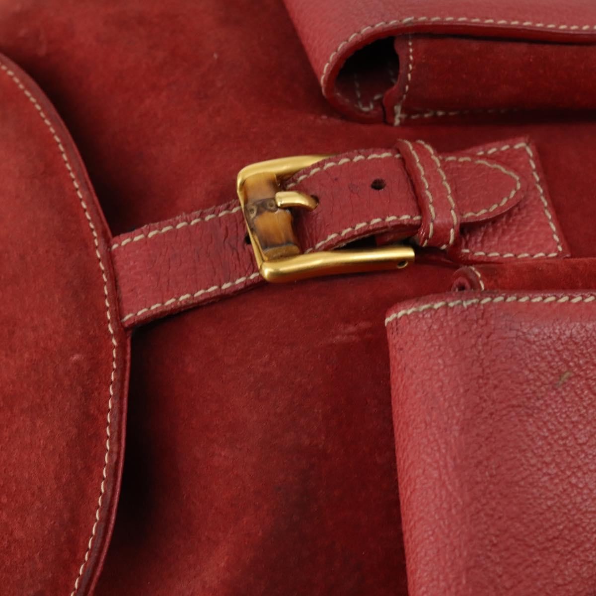 Gucci Vintage Bamboo Suede Red Suede Backpack Bag (Pre-Owned)