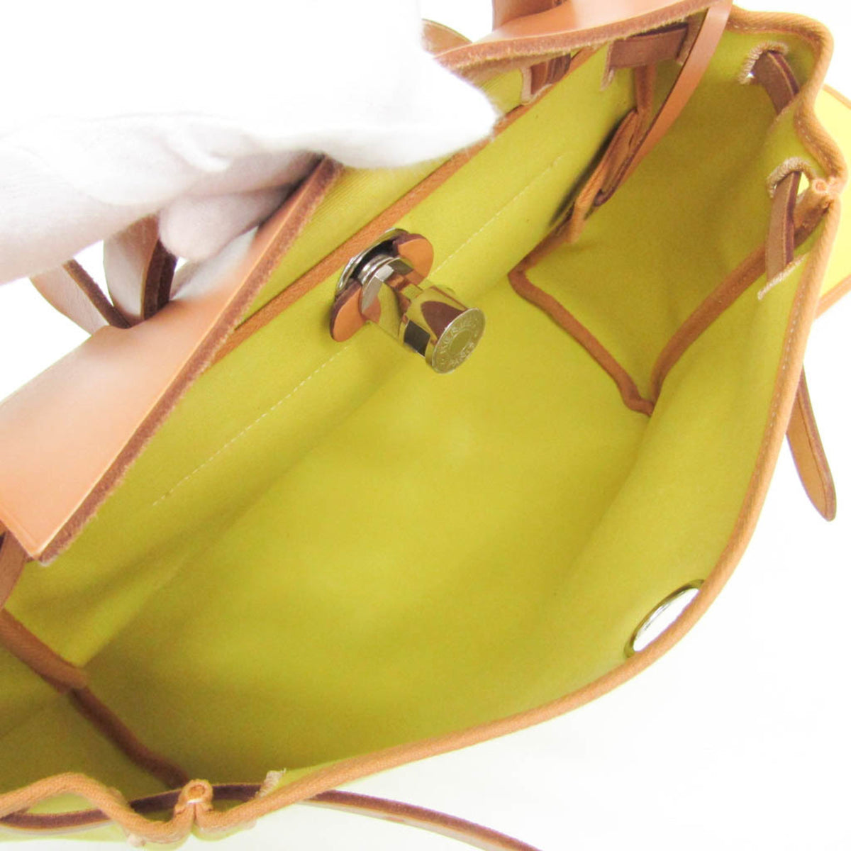 Hermes Herbag Zip Verso Leather And Toile Yellow Canvas Handbag (Pre-Owned)
