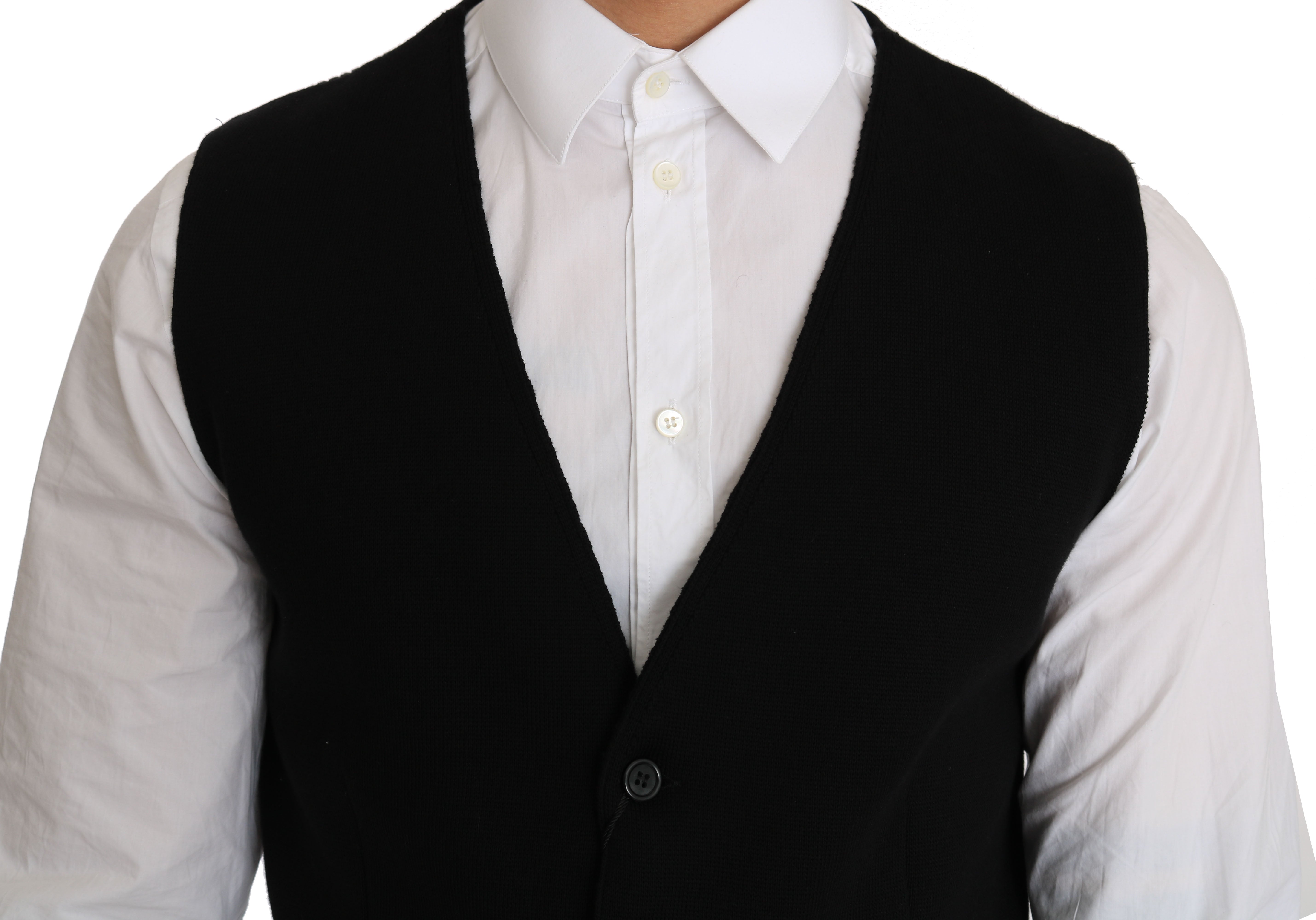 Dolce & Gabbana Black Cotton Dress Woven Men's Waistcoat