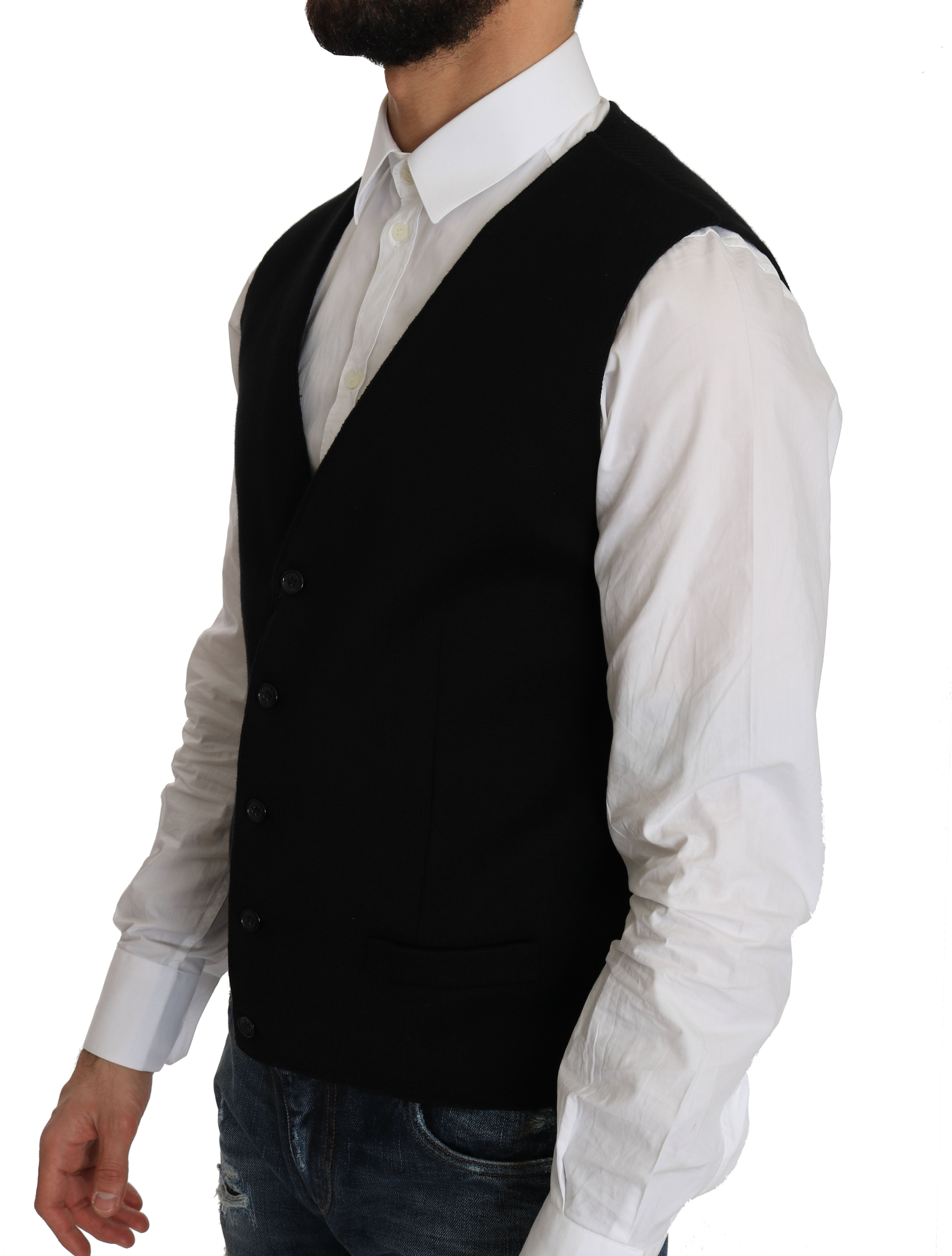 Dolce & Gabbana Black Cotton Dress Woven Men's Waistcoat