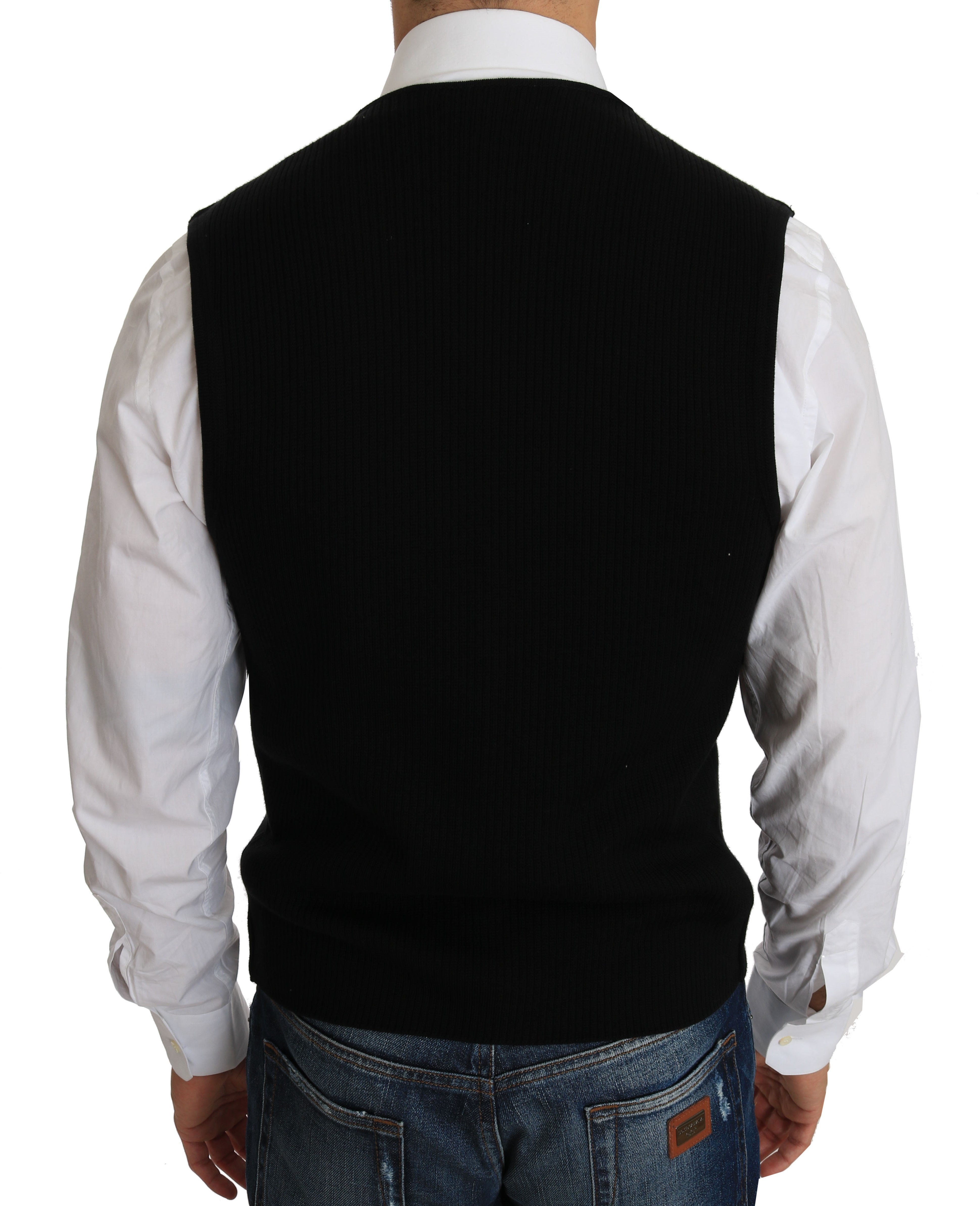 Dolce & Gabbana Black Cotton Dress Woven Men's Waistcoat