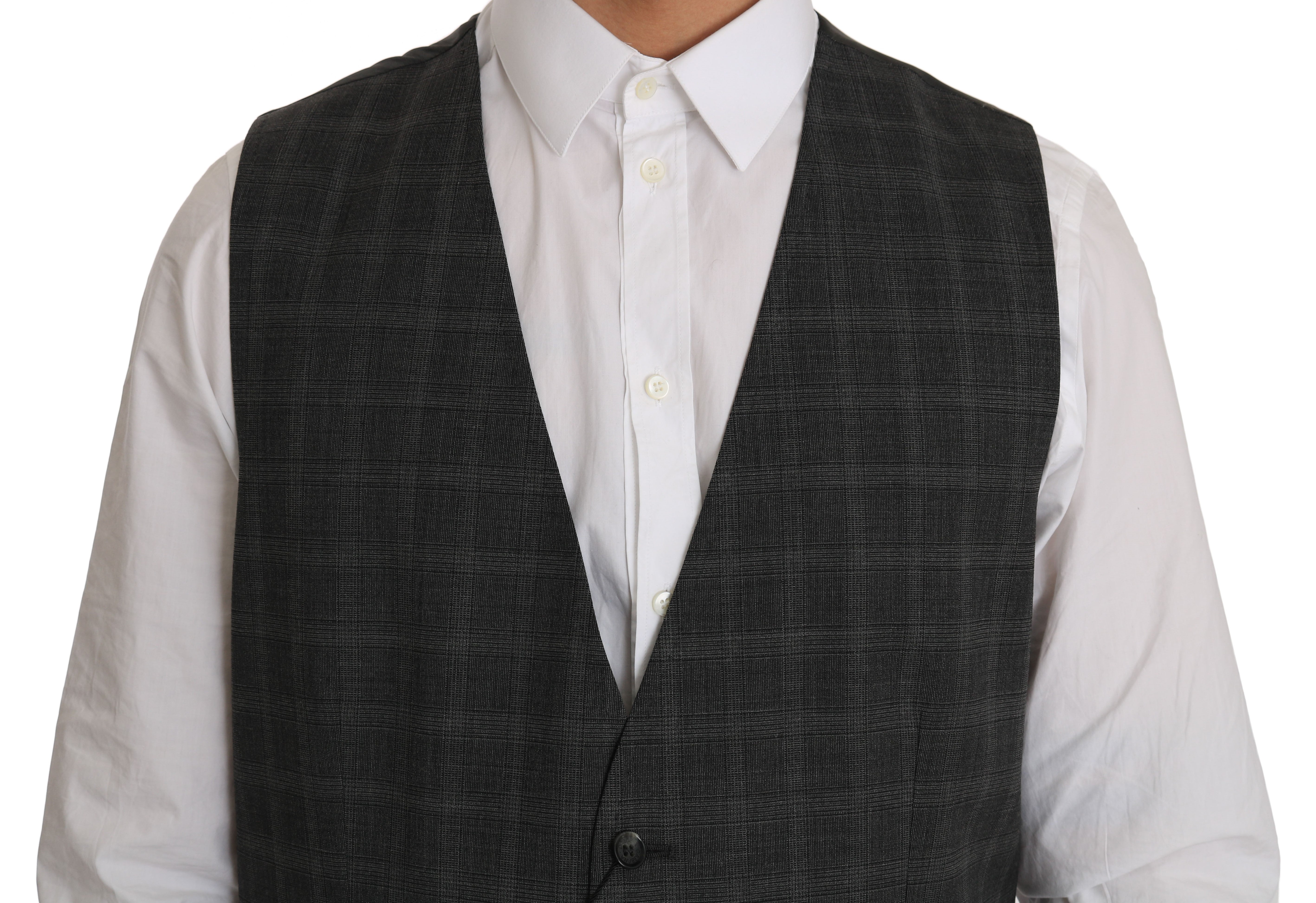 Dolce & Gabbana Gray Wool STAFF Checkered Stretch Men's Vest