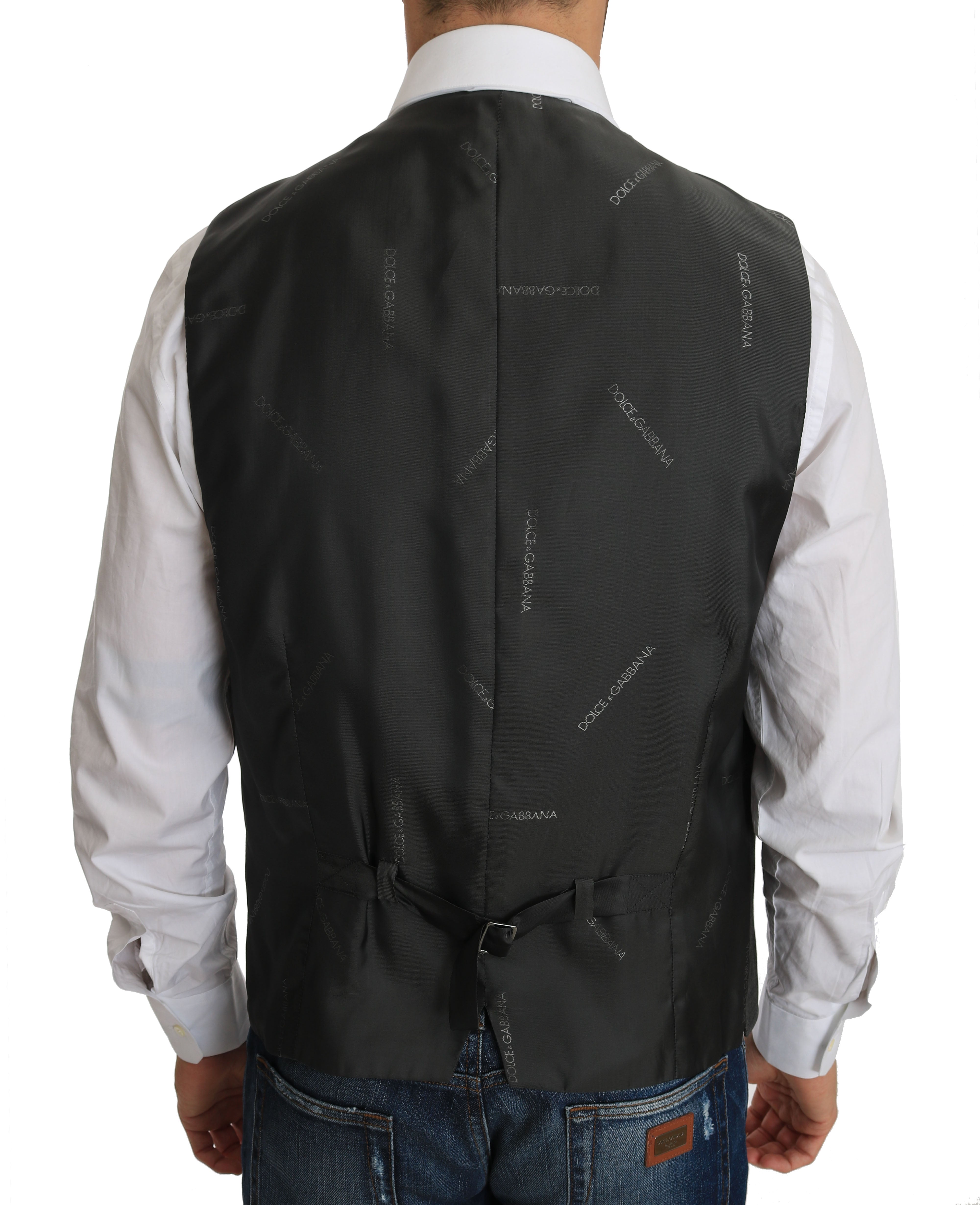Dolce & Gabbana Gray Wool STAFF Checkered Stretch Men's Vest
