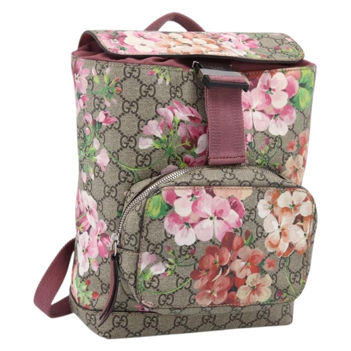 Gucci Buckle Blooms Print Gg Coated Canvas Beige Canvas Backpack Bag (Pre-Owned)
